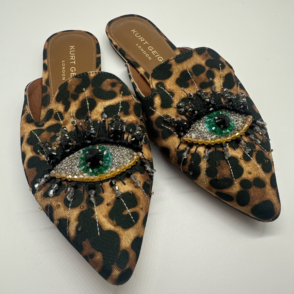 Kurt Geiger Brown and Green Artistic Mules